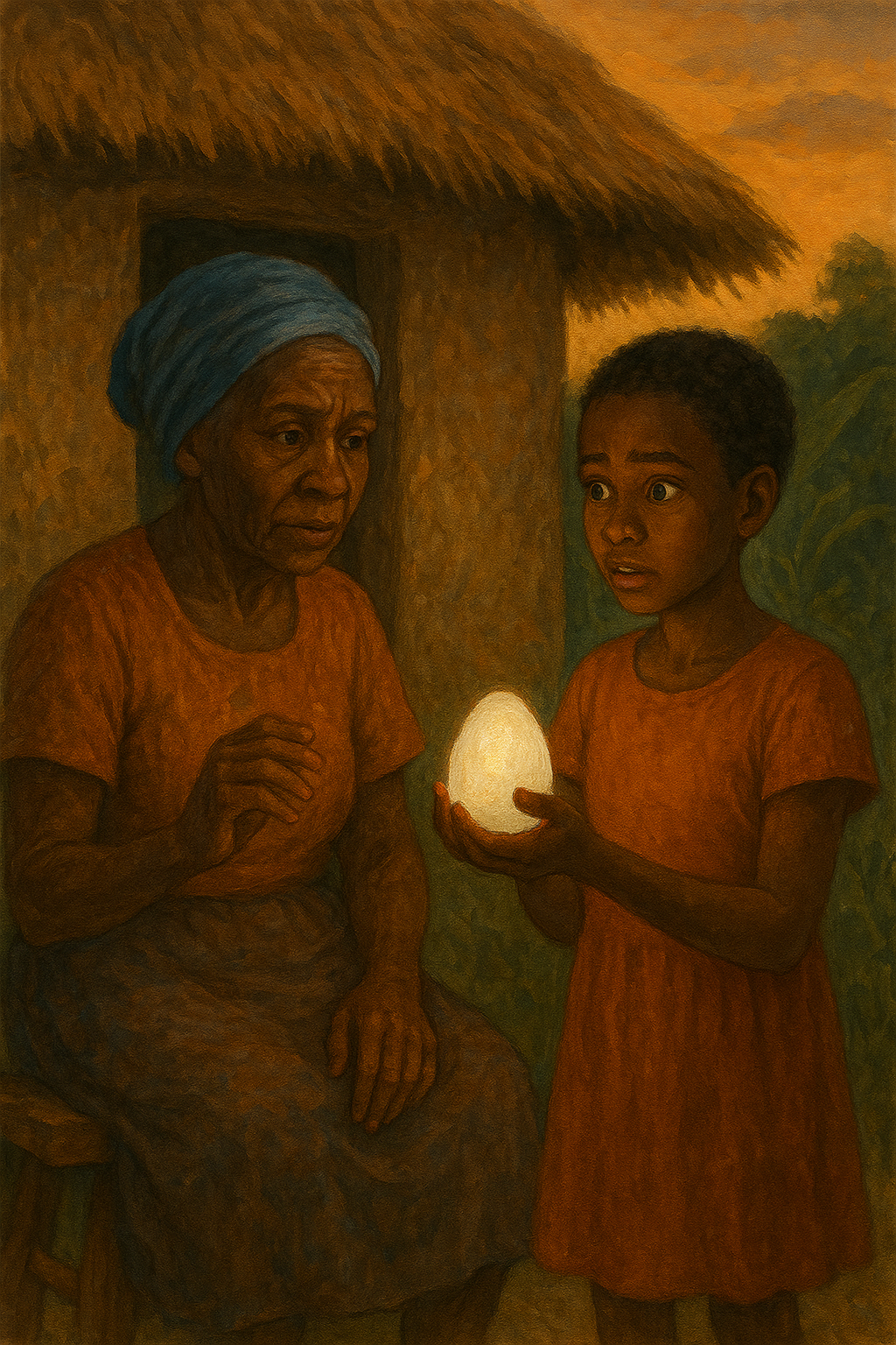 Ama with the glowing object to grandmother